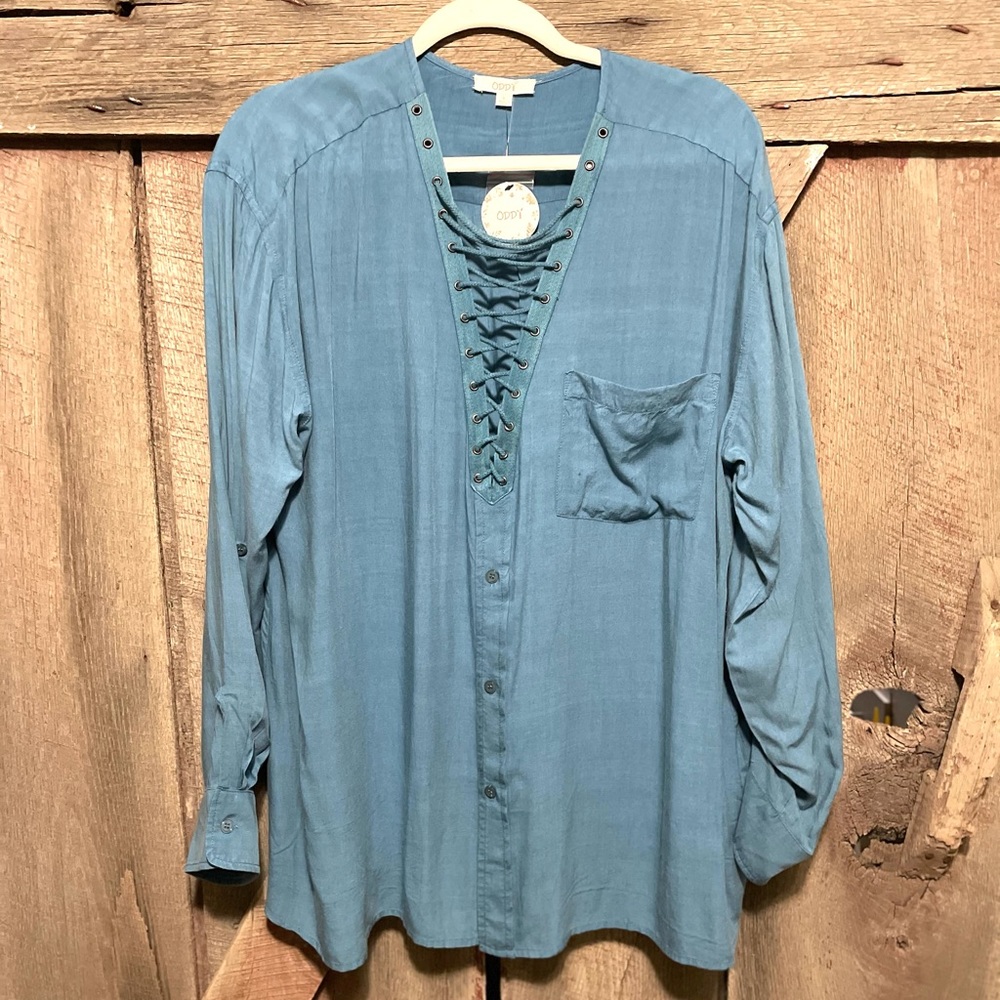 ODDY Boho style Blue long lace up blouse ❤️🌹
